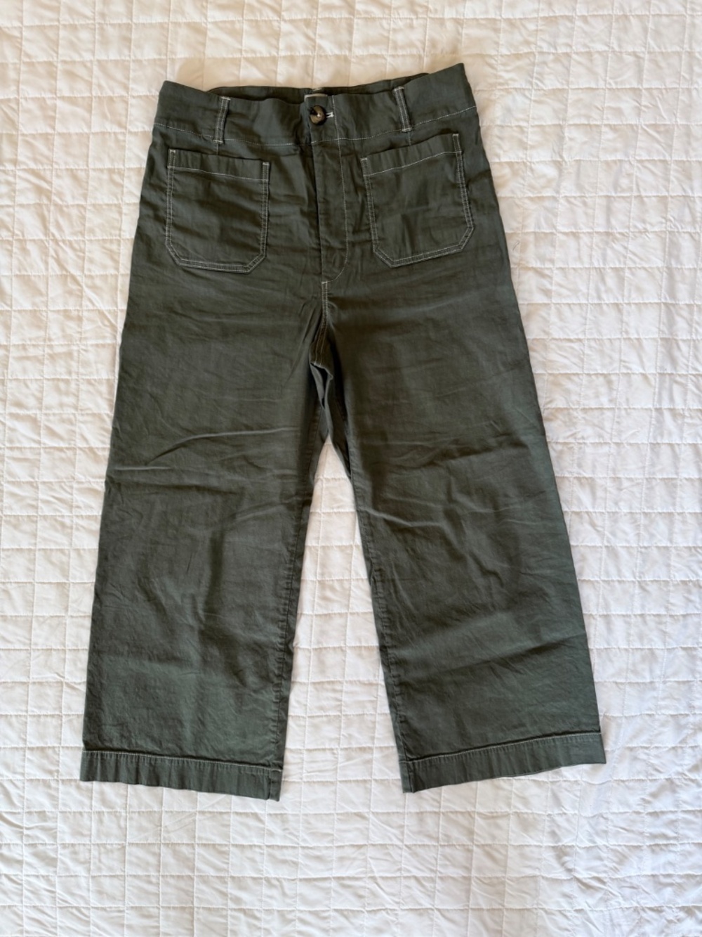 Maeve Colette Crop Wide-Leg Pants - Olive - Size 32 - Picture 3 of 5
